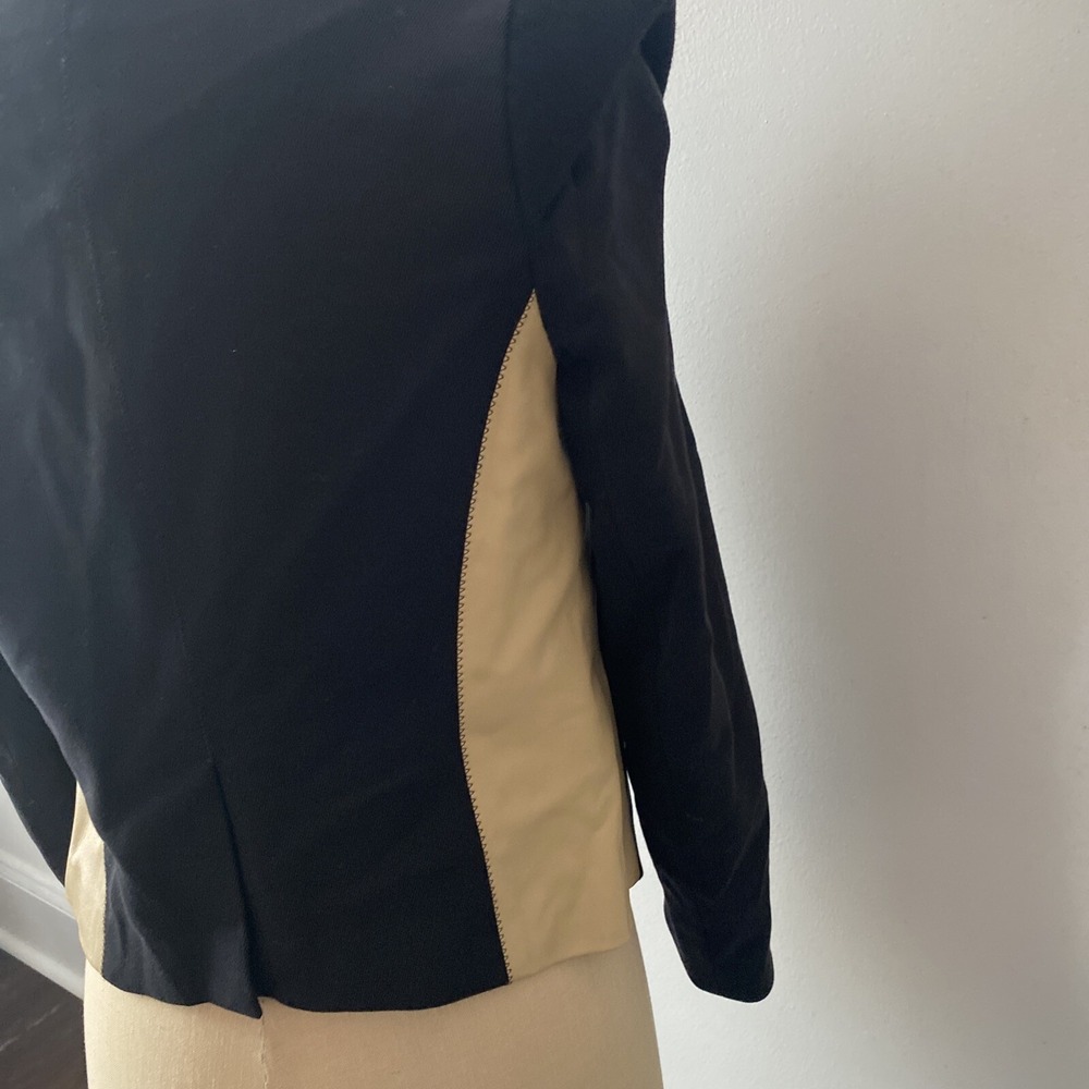 Julie Haus Black Tan BlazerLeather Combo Asymmetric Cut Size 4 USA Designer - Picture 6 of 10